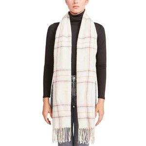 Steve Madden NWT Classic Tartan Scarf Plaid Ivory Multi Fringe Raw Edge OS New